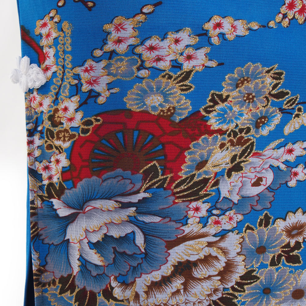 Blue Qipao Dress with Peony Floral Design