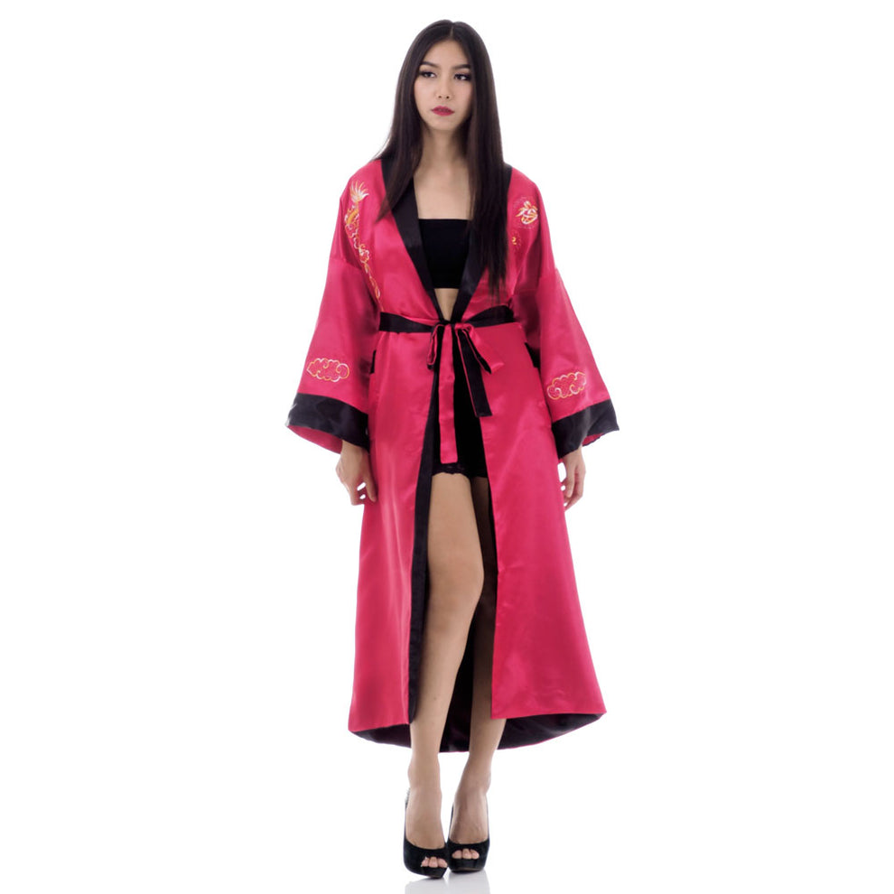 Crimson Dragon Women’s Reversible Kimono Robe – Princess of Asia