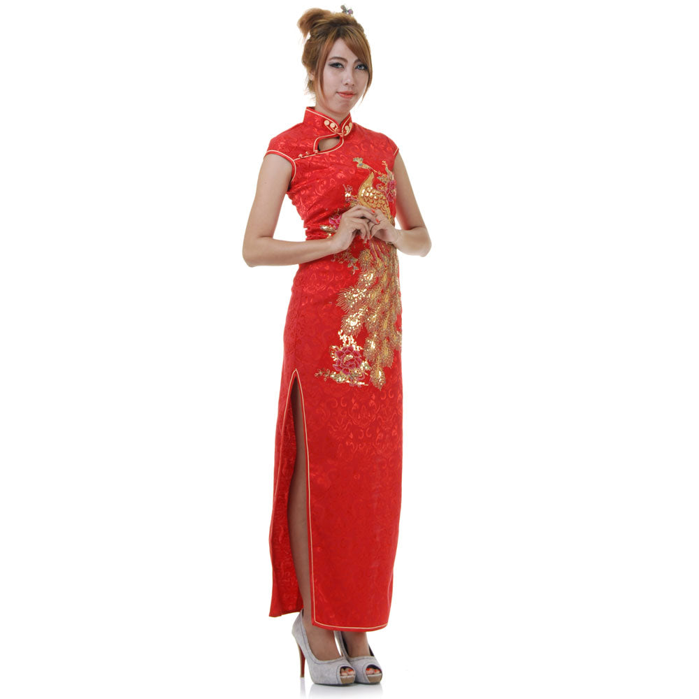 Red Chinese Dress with Regal Peacock Embroidery Princess of Asia Red Chinese Dress with Regal Peacock Embroidery Princess of Asia