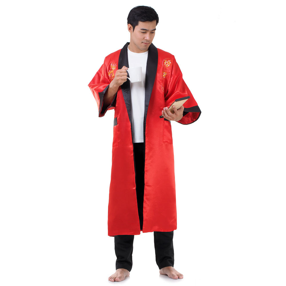 Asian Man Red Robe Reversible Red Longwang Dragon Kimono Robe for Men – Princess of Asia