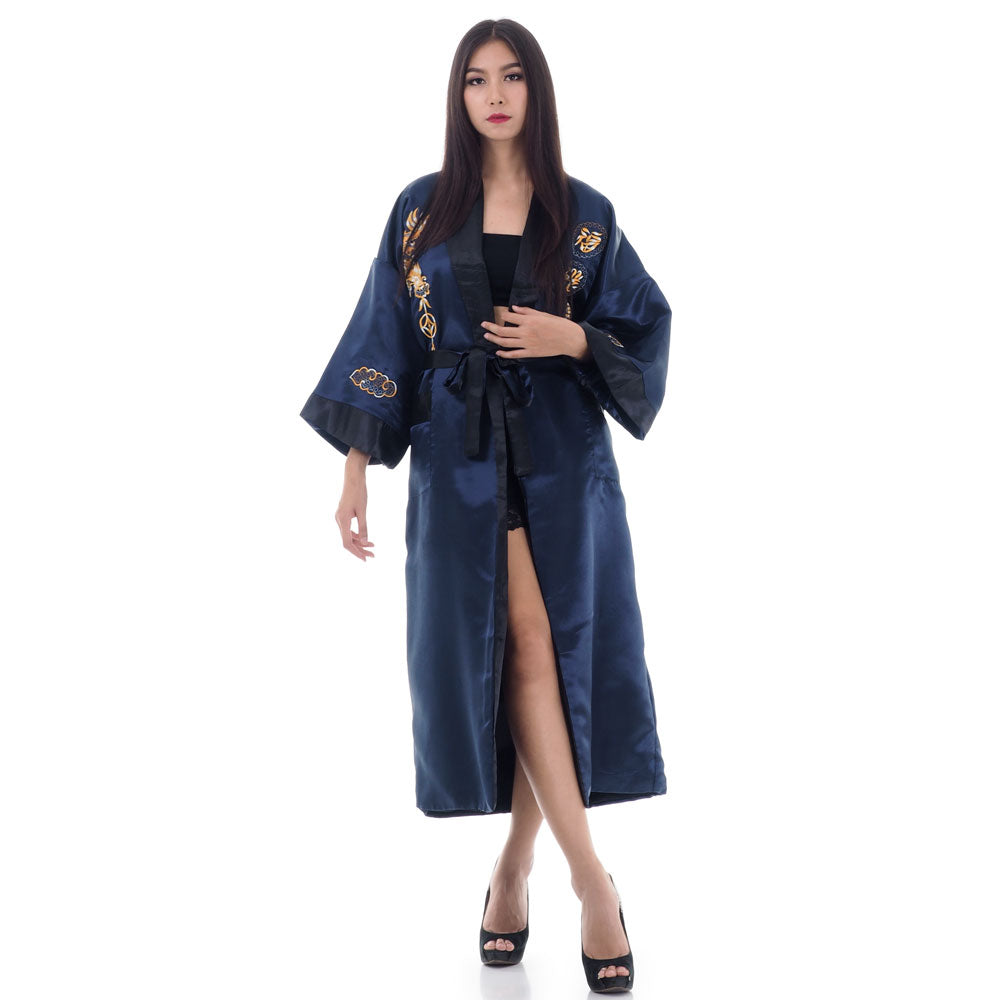 Shimpan Robe Women’s Navy Serpent Reversible Kimono Robe – Princess of Asia