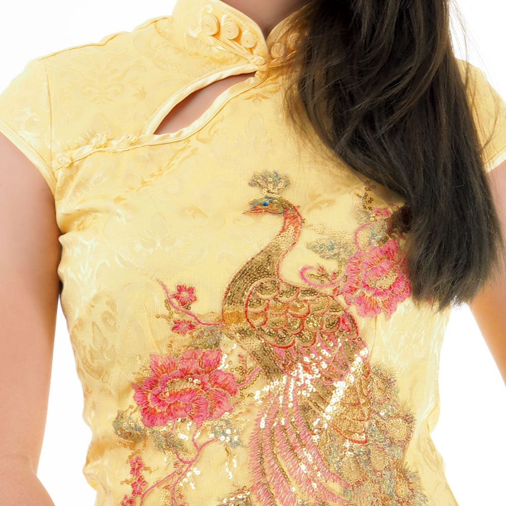 Yellow Chinese Dress with Embroidered Peacock Princess of Asia Yellow Chinese Dress with Embroidered Peacock Princess of Asia